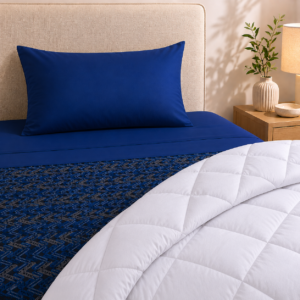 Bedroom Kit Lite - complete bedding set with navy sheets, quilt cover and doona - SettleBox Australia