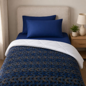 Bedroom Kit Pro - navy bedding set with 2 pillows, quilt cover, doona and mattress protector - SettleBox Australia